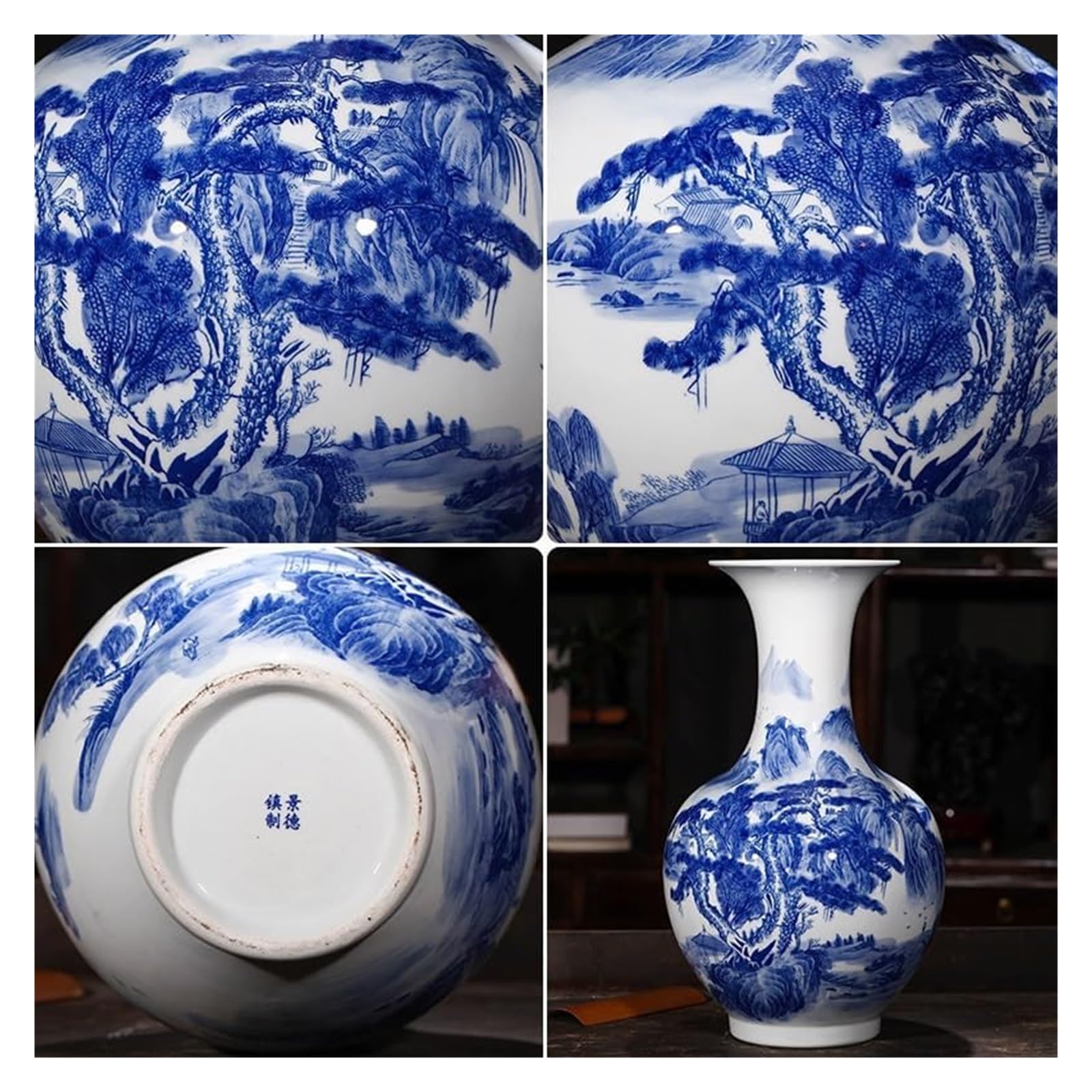 青白磁 花瓶 人物と風景の絵柄 Amazon.co.jp: 彫刻の花瓶 花びん 青と白の磁器風景画大床花